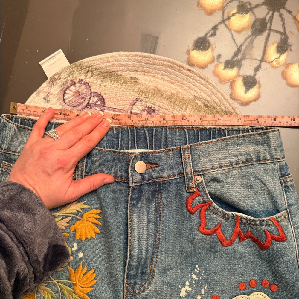 Oli & Hali Blue Floral Embroidered Wide-Leg Jeans - Picture 5 of 5